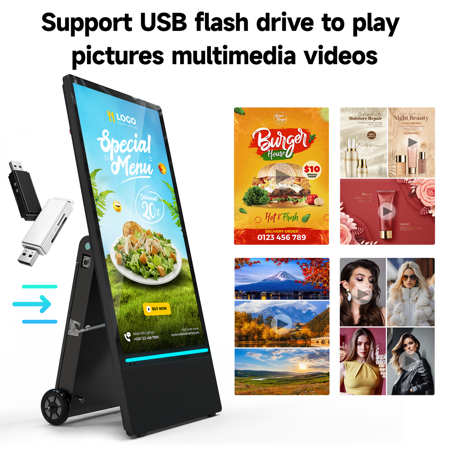 IP55 outdoor lcd signage display with battery inbuilt