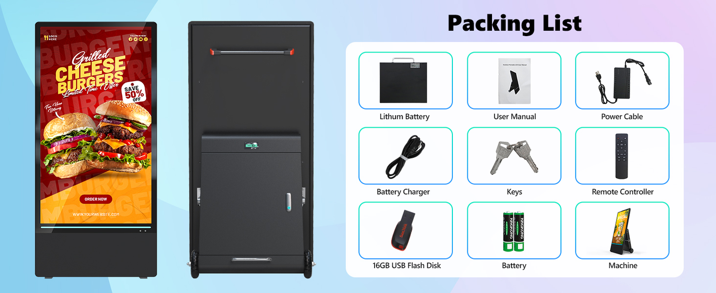 IP55 outdoor lcd signage display with battery inbuilt