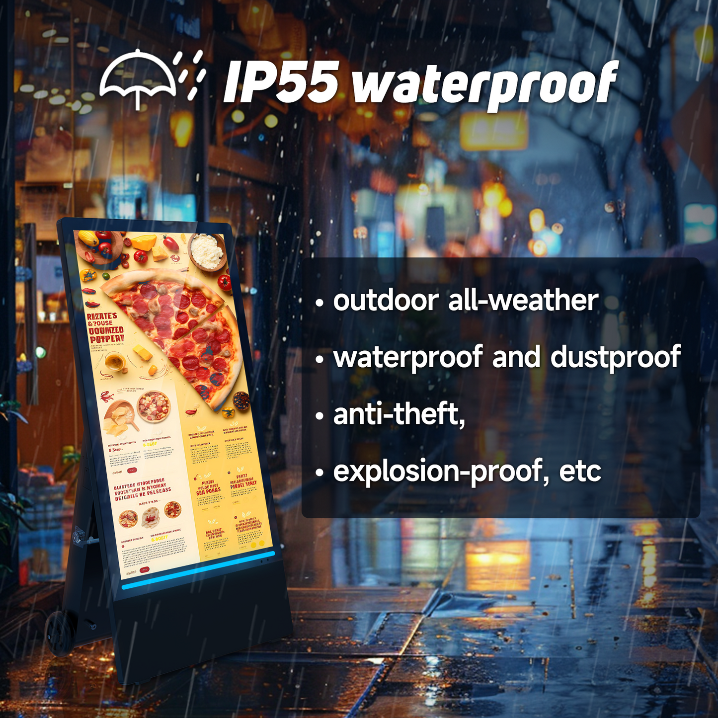 IP55 outdoor lcd signage display with battery inbuilt